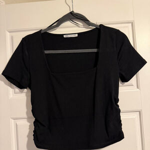 Zara square neck cropped shirt